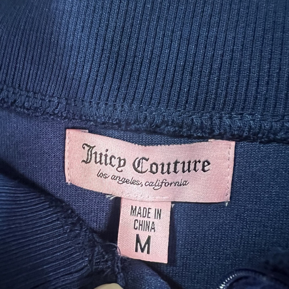 Juicy‎ Couture Blue Velour Track Jacket Juicy Anyone Pickleball Heart Navy M - Picture 3 of 6